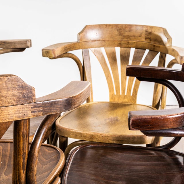Brown Standard Fan Back Bistro Mixed Dining Armchairs, 1950s, Set of 4 For Sale - Image 8 of 12