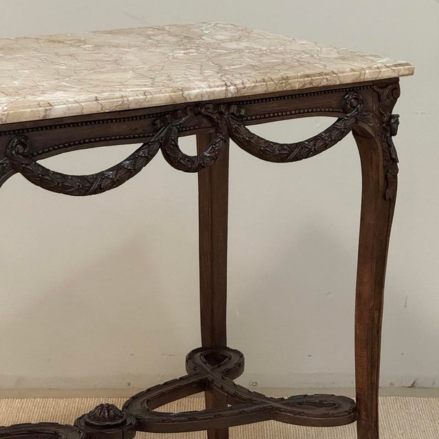 Wood 19th Century Belgian Louis XVI Transitional Walnut Marble-Top Table For Sale - Image 7 of 18