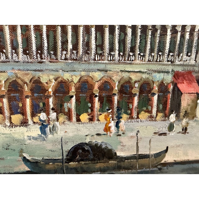 Textile Remington Large Oil Painting on Canvas Cityscape, Italy Venice, Piazza San Marco For Sale - Image 7 of 8