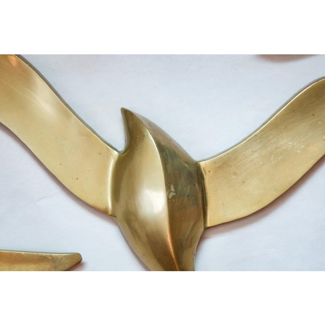 Metal 970s Mid-Century Modern Brass Flying Seagulls Wall Sculptures - Set of 3 For Sale - Image 7 of 12