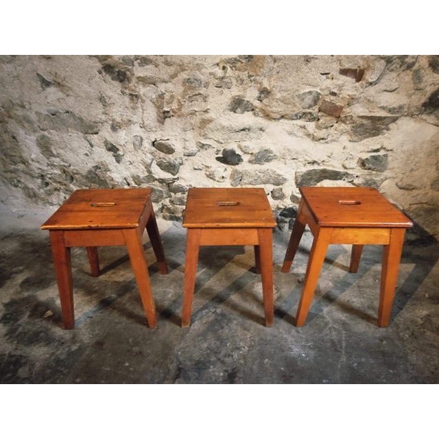Vintage French Wooden Stools, 1950s, Set of 3 For Sale - Image 15 of 15