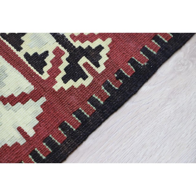 1980s Mid-Century Burgundy Flamestich Kilim Rug For Sale - Image 4 of 13