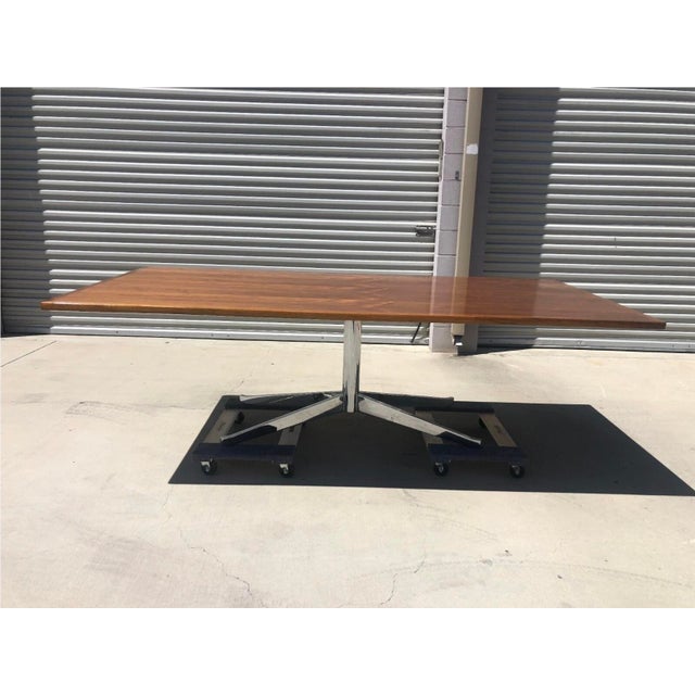 1980s Attributed to Florence Knoll Mid Century Modern Chrome Dining Conference Table For Sale - Image 4 of 8