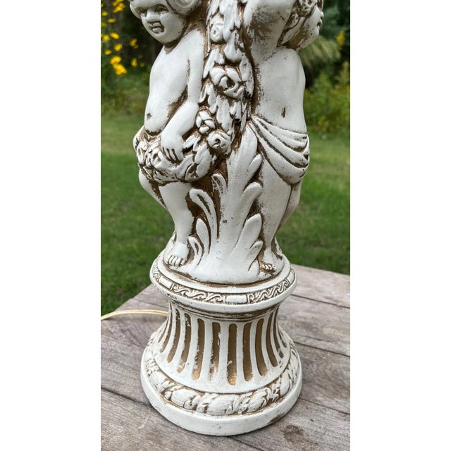 Off-white Mid 20th Century Large Vintage Ceramic Putti Cherub Lamps Set of 2 For Sale - Image 8 of 16