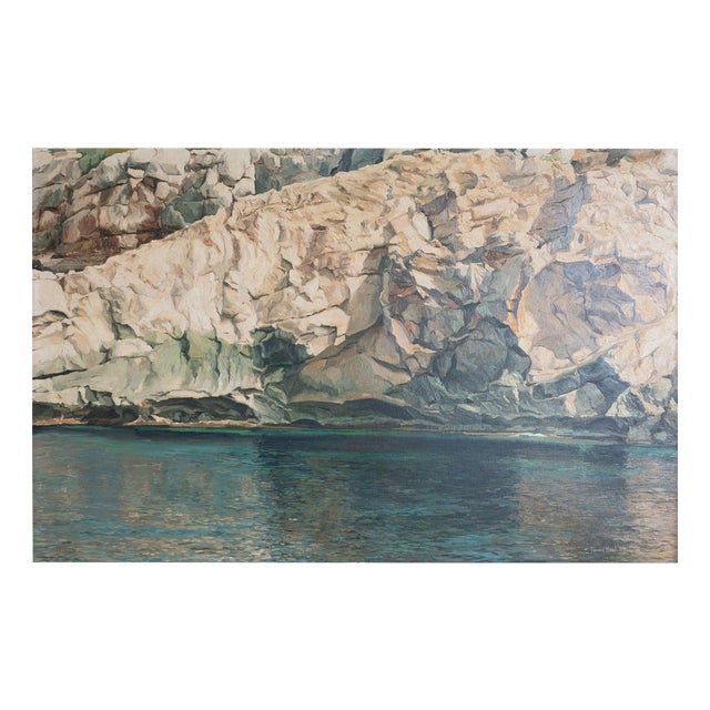 Ferran Martí, Rocky Coastline & Shimmering Water, Oil on Canvas For Sale
