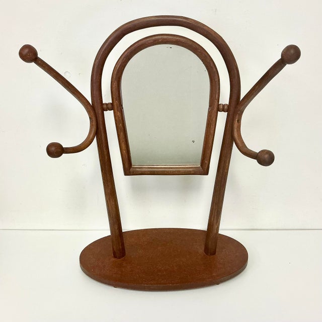 Hollywood Regency 1940s Vintage Italian Boho Chic Bentwood Sticks and Ball Tabletop Mirror With Hat Rack, After Franco Albini For Sale - Image 3 of 16