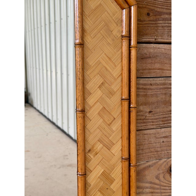 1970s Vintage Octagonal Faux Bamboo and Woven Rattan Wall Mirror For Sale - Image 5 of 12