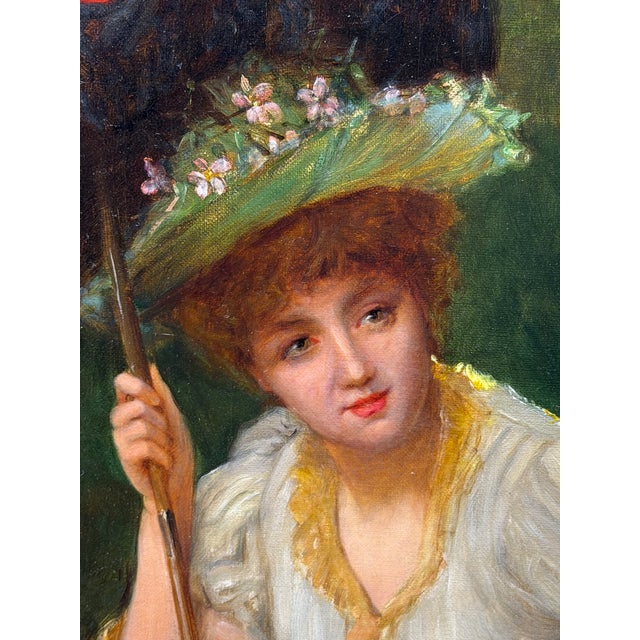 Victorian 19th Century Oil Portrait of an Elegant Victorian Lady With Red Parasol, Signed by William Oliver (1823–1901) Gilt Framed For Sale - Image 3 of 18