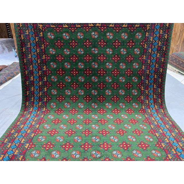 1900 - 1909 Green Turkmen Mori Gul Tribal Wool Area Rug, 6'7" X 10'3" For Sale - Image 5 of 16