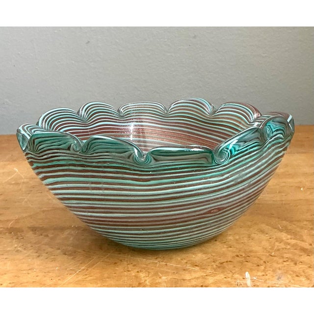 Mid-Century Modern Vintage Murano Striped Glass Bowl For Sale - Image 3 of 12