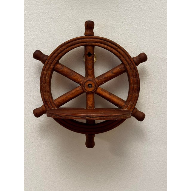 Traditional Vintage Nautical/Coastal Solid Wood Ship Wheel Wall Shelves, a Pair For Sale - Image 3 of 9