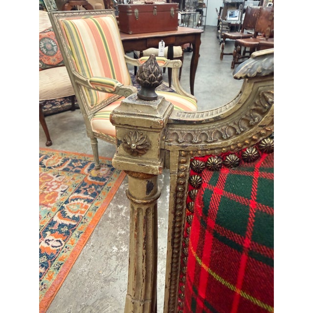 Pair Antique Carved Red Tartan Arm Chairs For Sale - Image 9 of 10