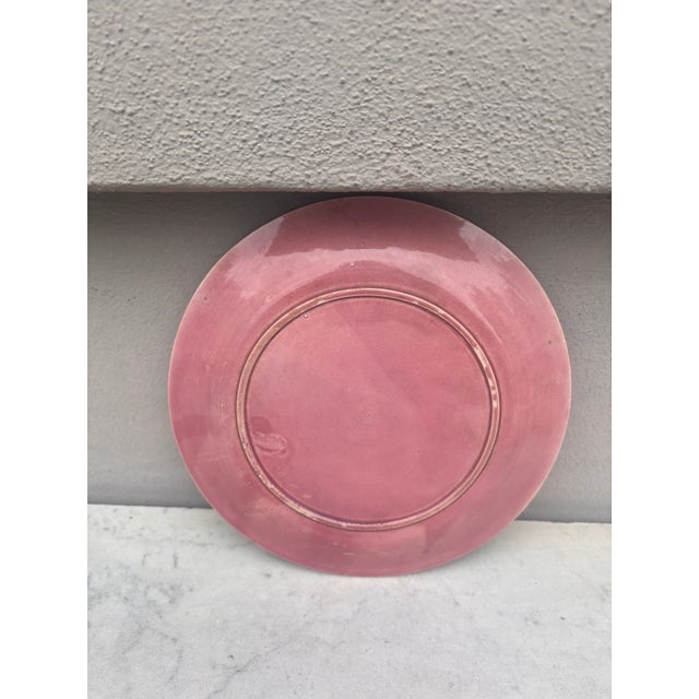 French Pink Majolica Parakeets Plate Salins, Circa 1890 For Sale - Image 4 of 4