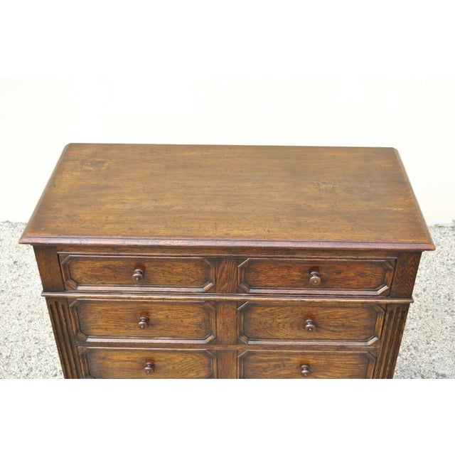 Wood Antique Jacobean William & Mary Style Oak Wood Chest of Drawers Low Dresser For Sale - Image 7 of 12