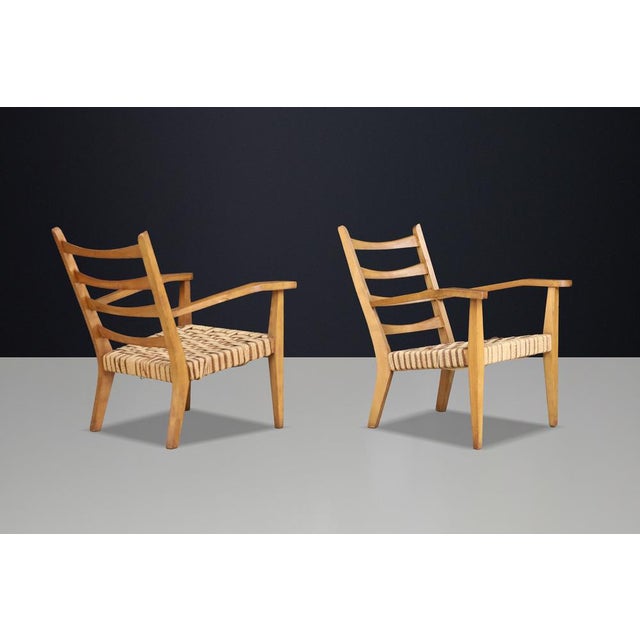 Italian Sculptural Beechwood Armchairs with Woven Rope Seats, 1940, Set of 2 For Sale - Image 6 of 11