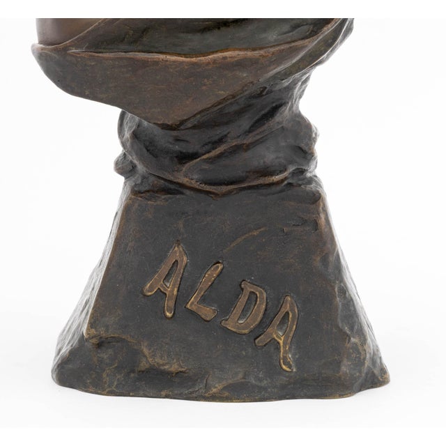 French Emmanuel Villanis "Alda" Patinated Bronze Bust For Sale - Image 3 of 12