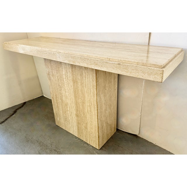 Contemporary Italian Minimalist Travertine Console Table For Sale - Image 3 of 8