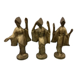 Mid Century Modern Iron Geisha Girl Dancing Figures For Sale