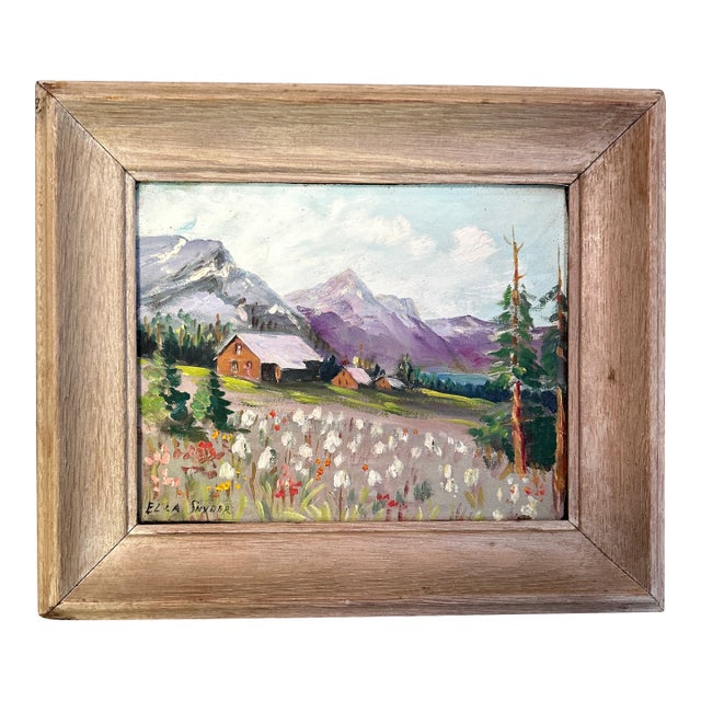 1970’s Original Wildflowers & Mountains Folk Art Landscape Painting For Sale