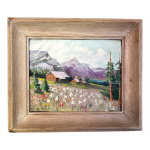 1970’s Original Wildflowers & Mountains Folk Art Landscape Painting