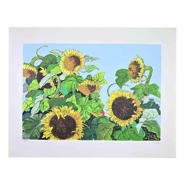 Renzo Meschis, Sunflowers, 1980s, Screen Print For Sale