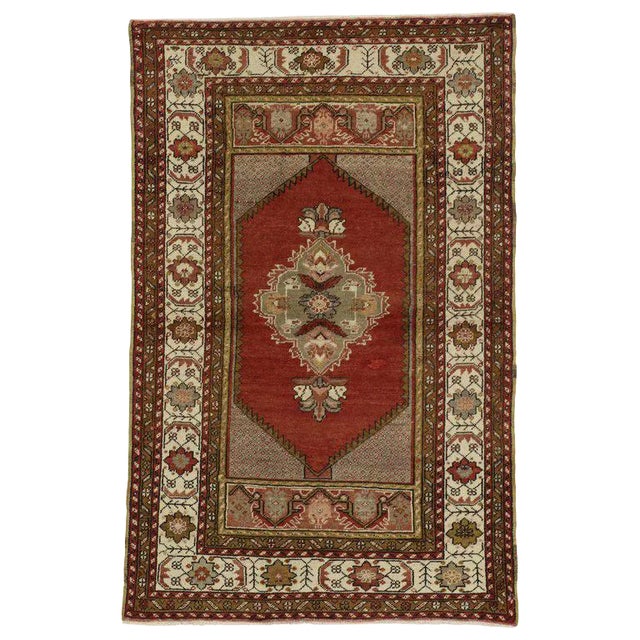 Mid 20th Century Turkish Oushak Accent Rug - 3′5″ × 5′4″ For Sale