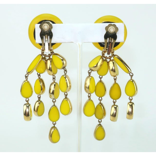 Mid-Century Modern 1980's Yellow Glass Dangle Earrings, a Pair For Sale - Image 3 of 7