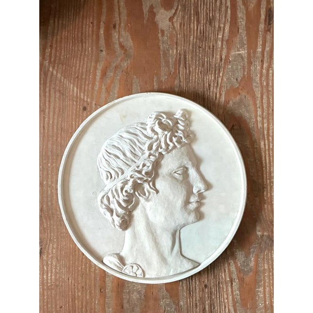 Off-white Vintage Classical Bas Relief Portrait of Apollo Medallion For Sale - Image 8 of 12