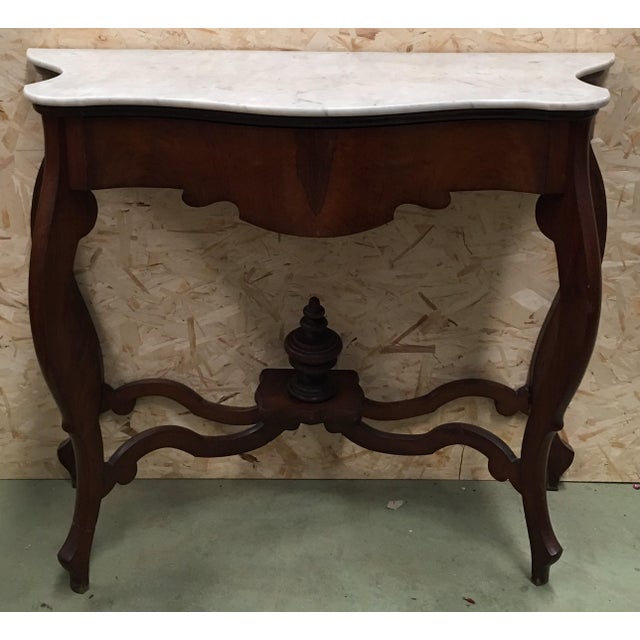 20th Century Marble Top Walnut Console Table With Drawer For Sale - Image 4 of 12