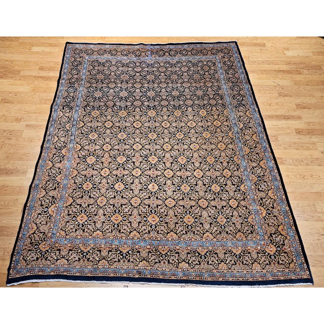Textile Vintage Persian Tabriz Rug, Hand-Knotted Wool, Allover Geometric Pattern, Navy & Tan, 9x11 For Sale - Image 7 of 15