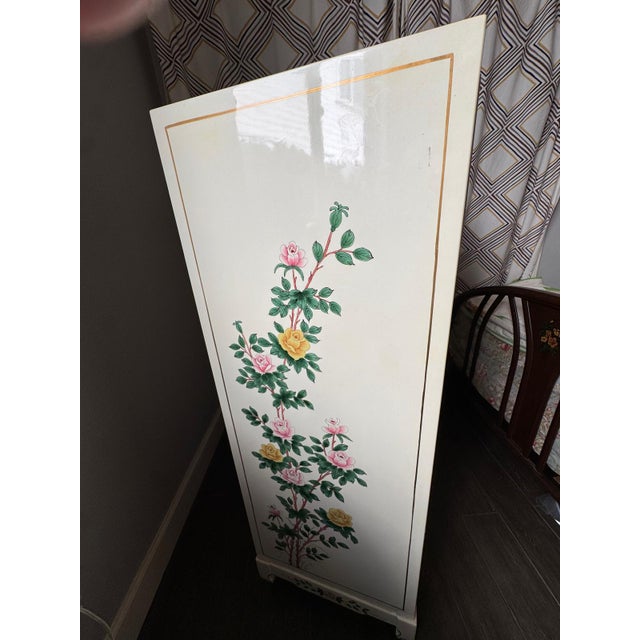 Vintage, Floral, White Lacquer Chinoiserie Tall Boy Dresser For Sale - Image 18 of 18