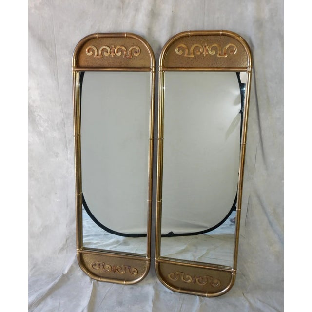 1970s 1970's Mastercraft Furniture Faux Bamboo Brass Mirrors Set For Sale - Image 5 of 6