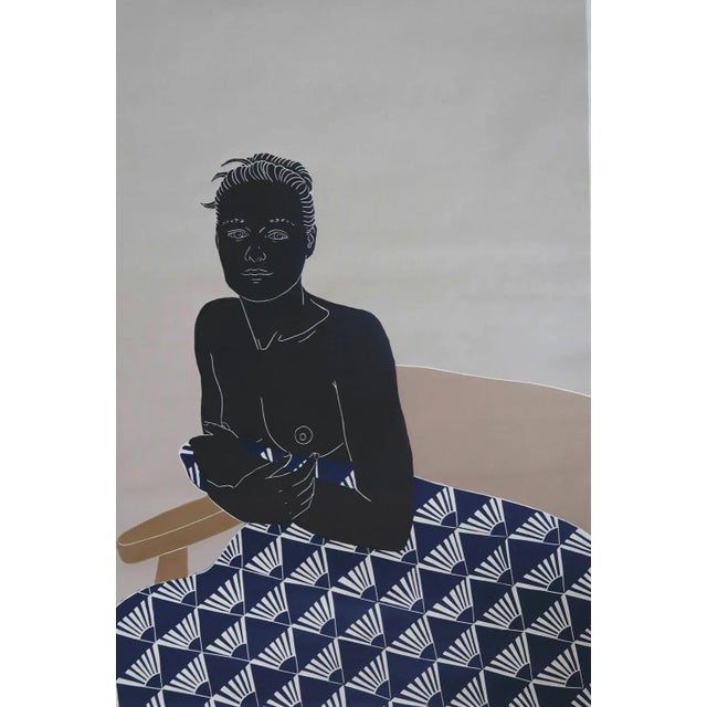 "her thoughts lingered" is an original linocut on kozuke paper by ellen von wiegand. Image size 23.75 x 15.75 inches / 60...