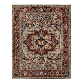 8x10 Sophisticated Radiant Ivory Floral Medallion Hand Knotted Wool Carpet Rug For Sale