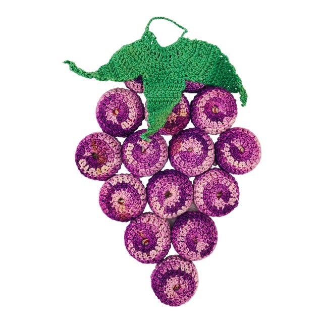 Vintage Hand Knit Grape Trivet / Coaster For Sale