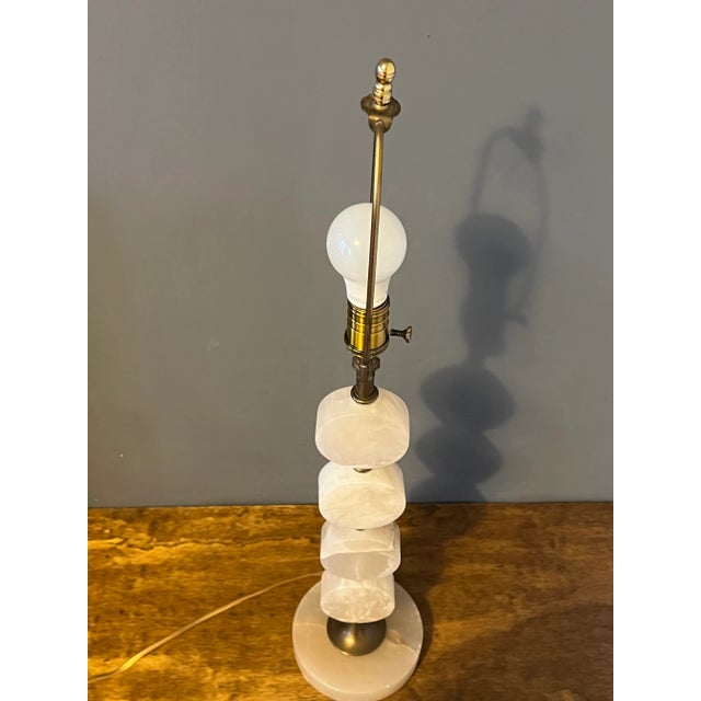Pop Art Vintage Alabaster & Brass Table Lamp For Sale - Image 3 of 8