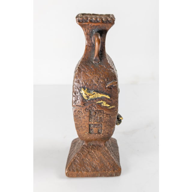 Early 20th Century Japanese Pottery Vase Imitating Mixed Metal Bronze For Sale - Image 4 of 12
