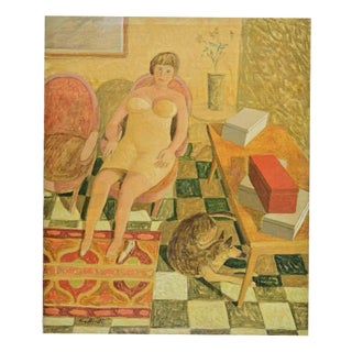 Alberto Gallerati, Resting with Dylan, Oil on Canvas, 1970s For Sale