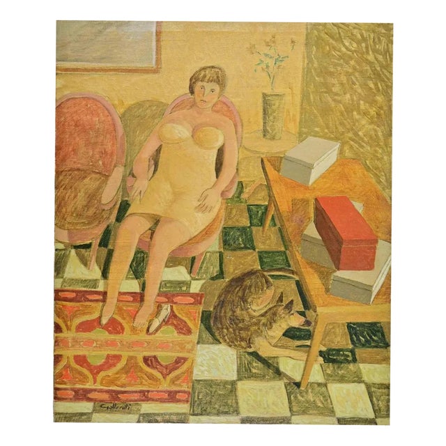 Alberto Gallerati, Resting with Dylan, Oil on Canvas, 1970s For Sale