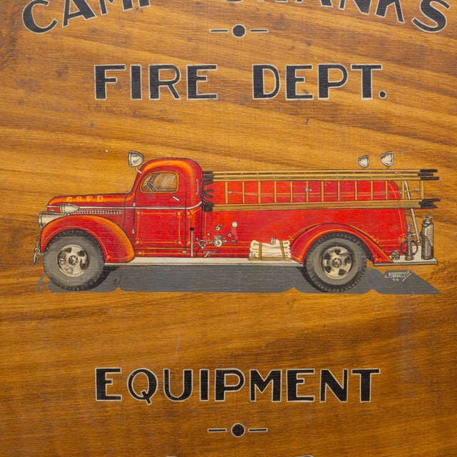 ABOUT An original signed and hand-painted wooden Camp Shanks Fire Department Equipment Award sign, spanning the years 1944...