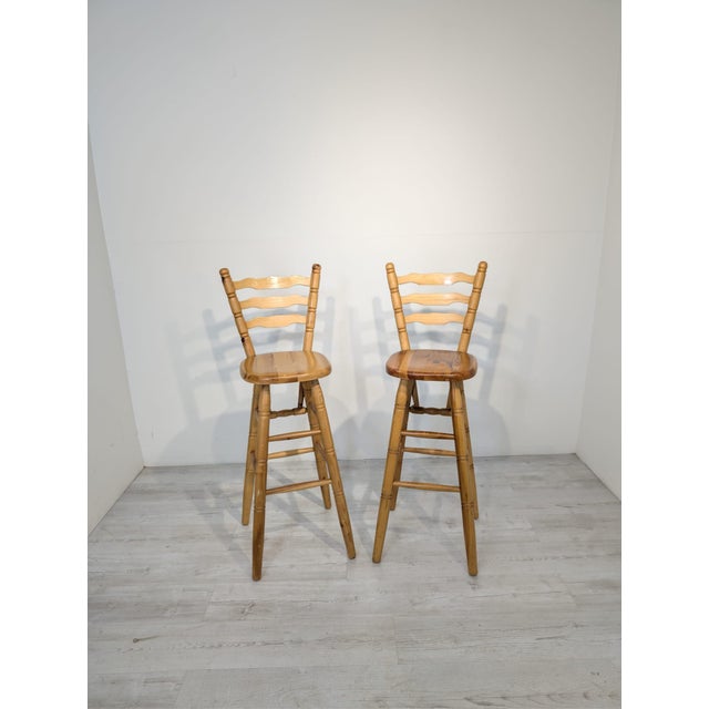 Pine Bar Stool with Backrest Wooden bar stools with a wooden backrest. The furniture is in good condition and suitable for...