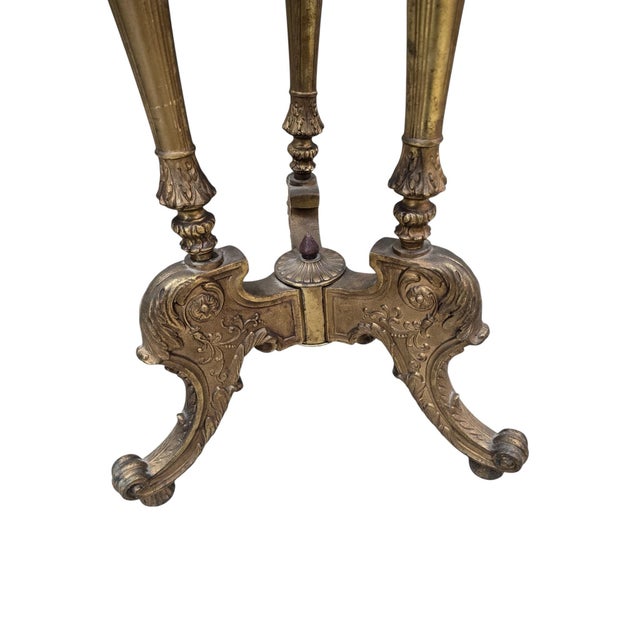 French Antique Louis XVI Style Brass With Marble Top Pedestal/Side Table For Sale - Image 3 of 8
