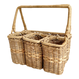 1980s Classic Wicker Flatware and Napkin Caddy Basket