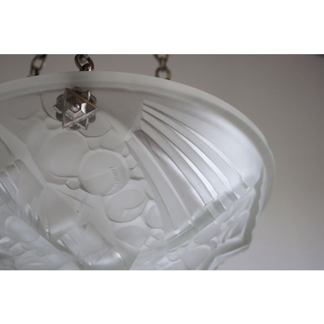 Metal French Antique Art Deco Pendant Light by Mouynet, 1920 For Sale - Image 7 of 10