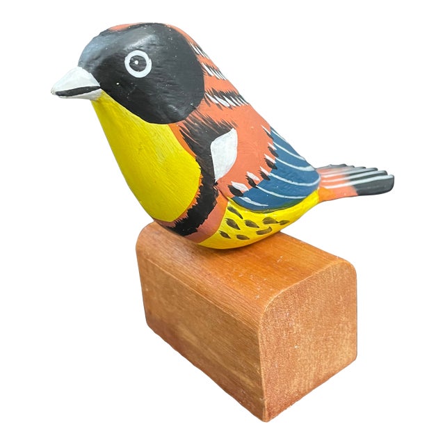 Folk Art Wood Oriole Bird on Stand For Sale