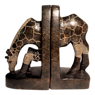 Giraffe Bookends African Stone Carved For Sale