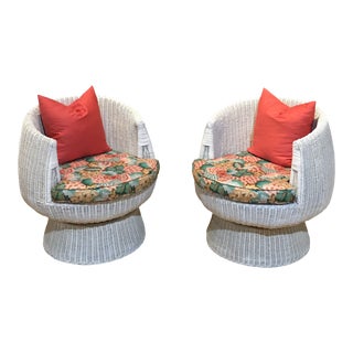 1960s Rattan Swivel Tulip Chairs - A Pair For Sale