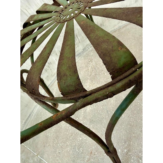 Francois Carre ‘Sunburst’ French Green Art Deco Outdoor Garden or Patio Chair, Iron & Steel, Early 20th Century For Sale - Image 9 of 12