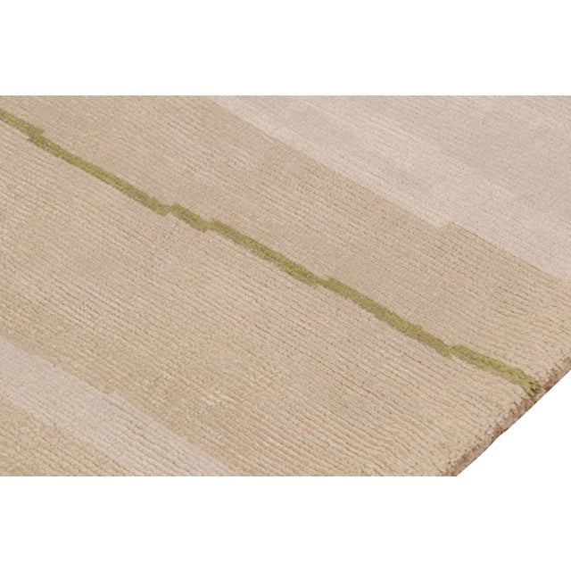 Rug & Kilim’s Modern Geometric Striped Beige-Brown Cream and Green Silk For Sale In New York - Image 6 of 7