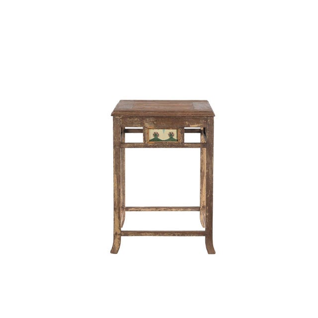 Farmhouse Vintage Indian Teakwood and Tile Side Table For Sale - Image 3 of 3